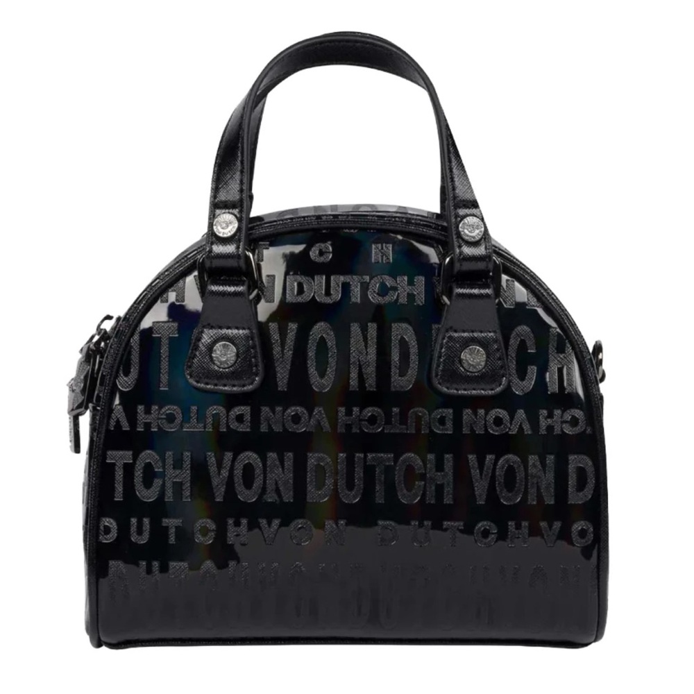 Von Dutch Black Patent Logo Dome Satchel